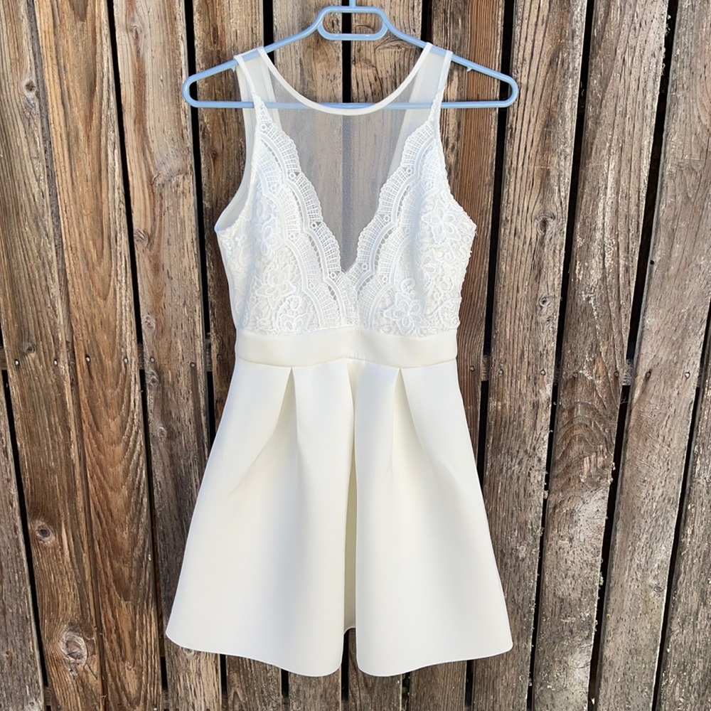 Olive Tree Dress Small White Lace Mesh Mini Bride Bridal Shower Bachelorette